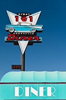American vintage restaurant neon sign in the Olympic Peninsula, Washington, USA American vintage restaurant neon sign in the Olympic Peninsula, Washington, USA