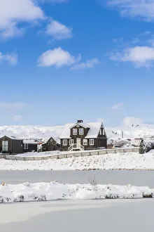 Frozen Lake In Winter Prints: Arnarstapi, Snaefellsnes Peninsula, Western Iceland, Iceland