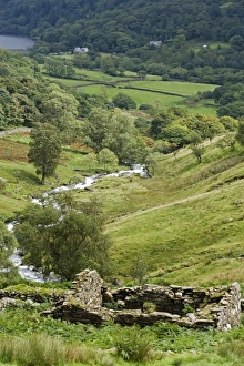 Prints of Wales, Conwy, Snowdonia. The Afon Cwm Llan in spate tumbles down in a series of waterfalls beside the Watkin Path one of the routes up Snowdon Images Dated 2008 August: Afon Cwm Llan Waterfalls Print, Snowdonia