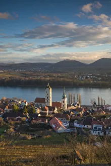 Austria, Lower Austria, Stein an der Donau, elevated view of town and Danube River Austria, Lower Austria, Stein an der Donau, elevated view of town and Danube River