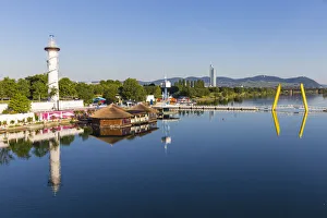 Austria, Vienna, Donau City, Lighthouse, Sunken City and the Ponte Cagrana Pontoon Austria, Vienna, Donau City, Lighthouse, Sunken City and the Ponte Cagrana Pontoon