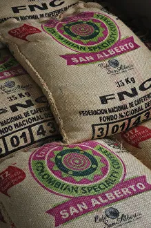 Bags of coffee in Buenavista, Colombia, South America Bags of coffee in Buenavista, Colombia, South America