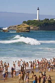 Bathers, Grande Plage, Biarritz, Pyrenees Atlantiques, Aquitaine, France Bathers, Grande Plage, Biarritz, Pyrenees Atlantiques, Aquitaine, France