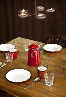 Bedfordshire, England. A camping table is ready for lunch Bedfordshire, England. A camping table is ready for lunch