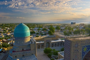 The blue domes of The Registan, Samarkand, Uzbekistan The blue domes of The Registan, Samarkand, Uzbekistan