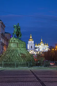 Capital Cities Of Eastern Europe Prints: Bohdan Khmelnytsky Monument & St. Michaels monastery, Sofiyivska Square