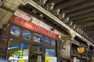 Book Shop & Carved Arcade Rafters, Maison des Consuls, Mirepoix, Ariege, Pyrenees, France Book Shop & Carved Arcade Rafters, Maison des Consuls, Mirepoix, Ariege, Pyrenees, France