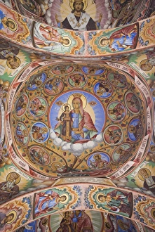 Prints of Bulgaria, Southern Mountains, Rila, Rila Monastery, UNESCO-listed wall frescoes, Jesus Christ and Virgin Mary Bulgaria Prints: Bulgaria Print: Rila Monastery Wall Frescoes