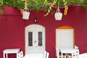 Front of cafe, taverna, Symi Island, Dodecanese Islands, Greece Front of cafe, taverna, Symi Island, Dodecanese Islands, Greece