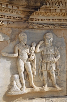 Detail of carving of Judgement of Paris on one of the Detail of carving of Judgement of Paris on one of the