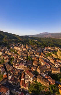 Italy Collection: Castiglione di Sicilia, Sicily. Aerial view of the village with the Etna volcano in the