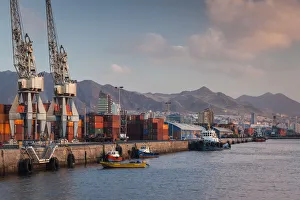 Chile, Antofagasta, harbor view with cargo cranes Chile, Antofagasta, harbor view with cargo cranes