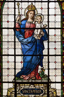 Chile, La Serena, Iglesia Catedral cathedral, stained glass window, Virgin Mary Chile, La Serena, Iglesia Catedral cathedral, stained glass window, Virgin Mary