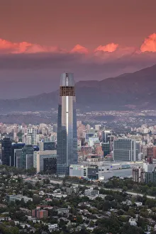 Chile, Santiago, elevated view of Providencia buildings and the Gran Torre Santiago Chile, Santiago, elevated view of Providencia buildings and the Gran Torre Santiago