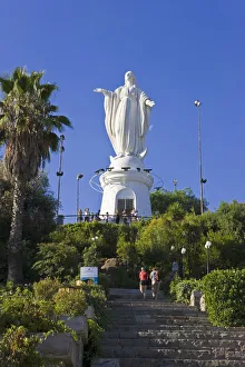 Chile, Santiago, statue of the Virgin Mary at Cerro San Cristobal overlooking the city Chile, Santiago, statue of the Virgin Mary at Cerro San Cristobal overlooking the city