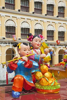 China, Macau, Senado Square with Display of Chinese New Year Decorations China, Macau, Senado Square with Display of Chinese New Year Decorations