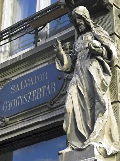 Christ Sculpture on Baroque Apothecarys Shop Wall, Bratislava, Slovenia Christ Sculpture on Baroque Apothecarys Shop Wall, Bratislava, Slovenia