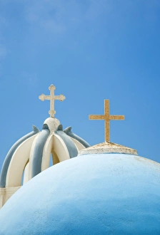Church domes in Firostefani, Santorini (Thira), Greece Church domes in Firostefani, Santorini (Thira), Greece