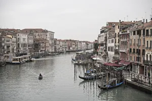 Classic view of the Canal Grande from the Ponte di Rialto during a gloomy winter day Classic view of the Canal Grande from the Ponte di Rialto during a gloomy winter day