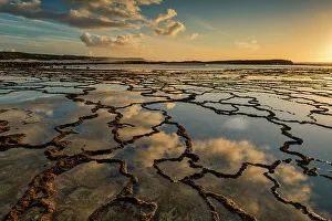 Tide Pool Photography Prints: Clouds Refelcting in Tide Pools at Sunset, Vila Nova de Milfontes, Alentejo, Portugal