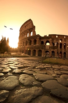 Colosseum and Via Sacra, sunrise, Rome, Italy Colosseum and Via Sacra, sunrise, Rome, Italy