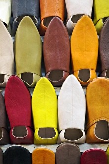 Every colour of slipper is on sale in the souk in Marrakech, Morocco Every colour of slipper is on sale in the souk in Marrakech, Morocco