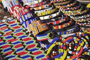 Colourful traditional African souvenirs on beachfront, Durban, KwaZulu-Natal, South Colourful traditional African souvenirs on beachfront, Durban, KwaZulu-Natal, South