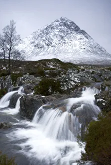 Coupall Falls and Buachaille Etive Mor in winter, Glencoe, Scotland, UK Coupall Falls and Buachaille Etive Mor in winter, Glencoe, Scotland, UK