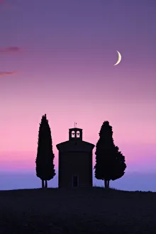 Crescent Moon over Chapel Madonna di Vitaleta, Val d Orcia, Tuscany, Italy Crescent Moon over Chapel Madonna di Vitaleta, Val d Orcia, Tuscany, Italy