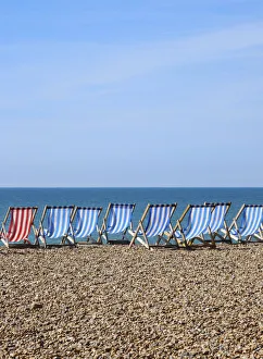 Deck chairs on Brighton beach, Brighton, Sussex, UK Deck chairs on Brighton beach, Brighton, Sussex, UK
