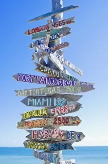 Images Dated 3rd January 2009: Directions signpost near seaside, Key West, Florida, USA