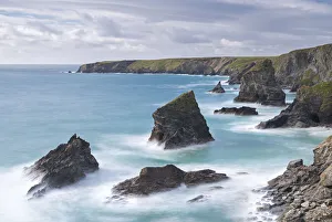 South West England Travel Prints: Dramatic Cornish coastline at Bedruthan Steps, Cornwall, England. Spring (May) 2015