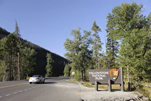East Entrance Sign, Yellowstone National Park, Wyoming, USA East Entrance Sign, Yellowstone National Park, Wyoming, USA