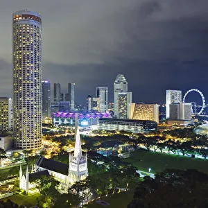 Elevated view over St Andrews Cathedral and the city skyline, Singapore Elevated view over St Andrews Cathedral and the city skyline, Singapore
