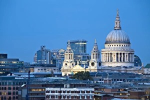 England, London, City skyline looking towards St Pauls Cathedral at twilight England, London, City skyline looking towards St Pauls Cathedral at twilight