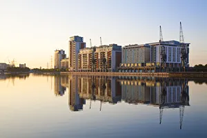 England, London, Hotels and appartment buildings reflecting in Royal Victoria Docks England, London, Hotels and appartment buildings reflecting in Royal Victoria Docks