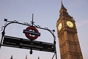England, London, Palace of Westminster, Big Ben and Underground Sign England, London, Palace of Westminster, Big Ben and Underground Sign