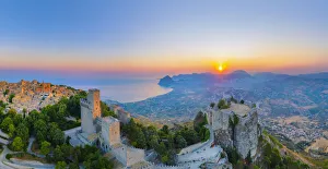 Erice, Sicily. Aerial view of the Norman castle at sunrise Erice, Sicily. Aerial view of the Norman castle at sunrise