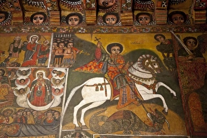 Ethiopia, Gondar, Debre Birhan Selassie Church. Ancient paintings adorn the interior of this famous church Ethiopia, Gondar, Debre Birhan Selassie Church. Ancient paintings adorn the interior of this famous church