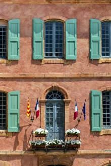 Front facade of the Hotel de Ville, Roussillon, Provence France Front facade of the Hotel de Ville, Roussillon, Provence France