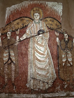 A fine early Coptic wall mural depicting an angel A fine early Coptic wall mural depicting an angel