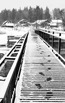 Footprints on the bridge, Somino village, Leningrad region, Russia Footprints on the bridge, Somino village, Leningrad region, Russia