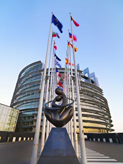 France, Alsace, Strasbourg, European parliament, low angle view France, Alsace, Strasbourg, European parliament, low angle view