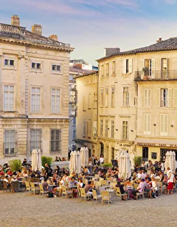 France, Provence, Avignon, Place de Palais, Tourists at cafe France, Provence, Avignon, Place de Palais, Tourists at cafe