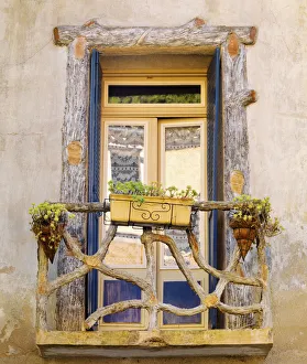 France, Provence, Saint-Guilhem-le-Desert, Ornate balcony France, Provence, Saint-Guilhem-le-Desert, Ornate balcony