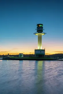 Schleswig Holstein Landmarks Prints: Friedrichsort lighthouse at twilight, Kiel, Schleswig-Holstein, Germany