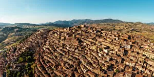 Italy Collection: Gangi, Palermo province, Sicily, Italy. Aerial cityscape at sunset