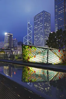 Garden rooftop of IFC 2 with Bank of China and Jardine House in background, Central Garden rooftop of IFC 2 with Bank of China and Jardine House in background, Central