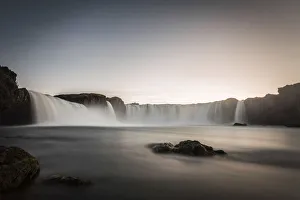 Godafoss, Myvatn, Iceland. the waterfall of the Gods at sunset, peaceful scene Godafoss, Myvatn, Iceland. the waterfall of the Gods at sunset, peaceful scene
