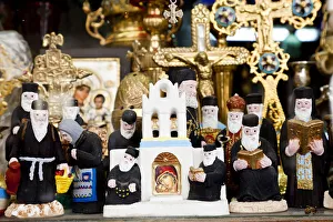 Greek Orthodox priest models & other orthodox icons in shop front, Athens, Greece Greek Orthodox priest models & other orthodox icons in shop front, Athens, Greece
